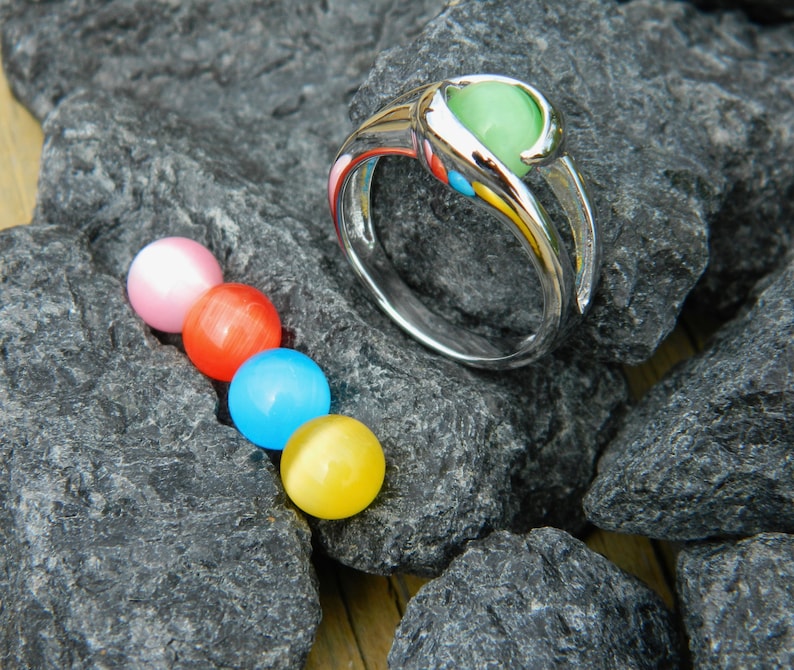 Interchangeable Marble Ring with 5-8mm changeable cateye stones