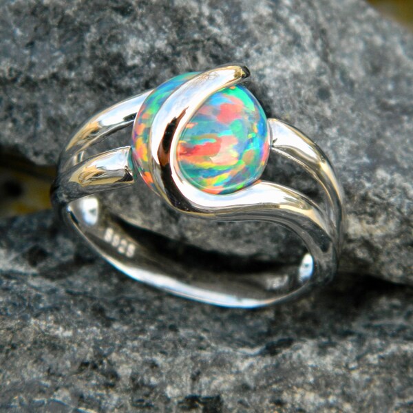 Interchangeable ring (.925 sterling silver) with 10mm syn. Opal Royal Blue Grey