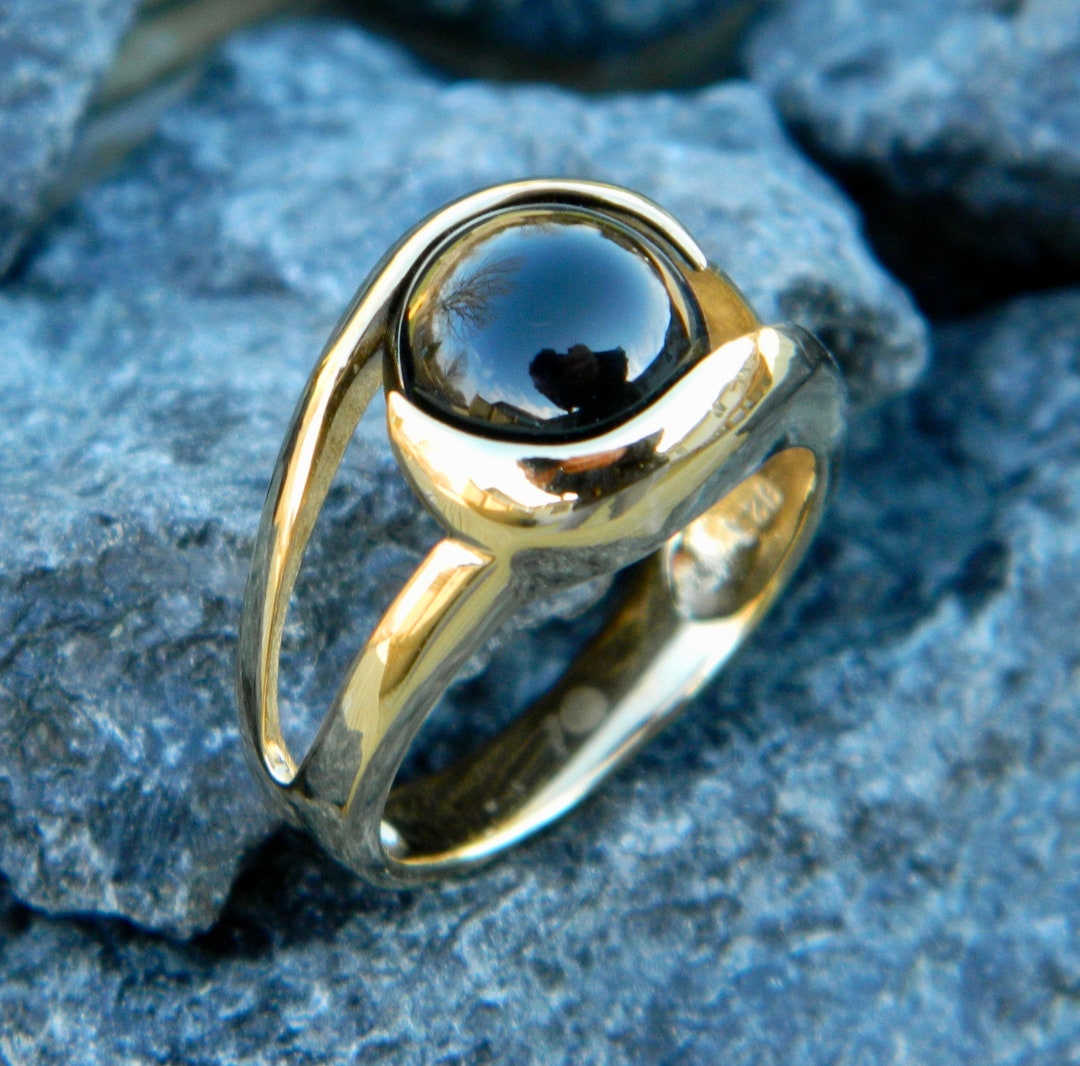 Black Onyx & Diamond Accent Star Signet Ring 10K Yellow Gold