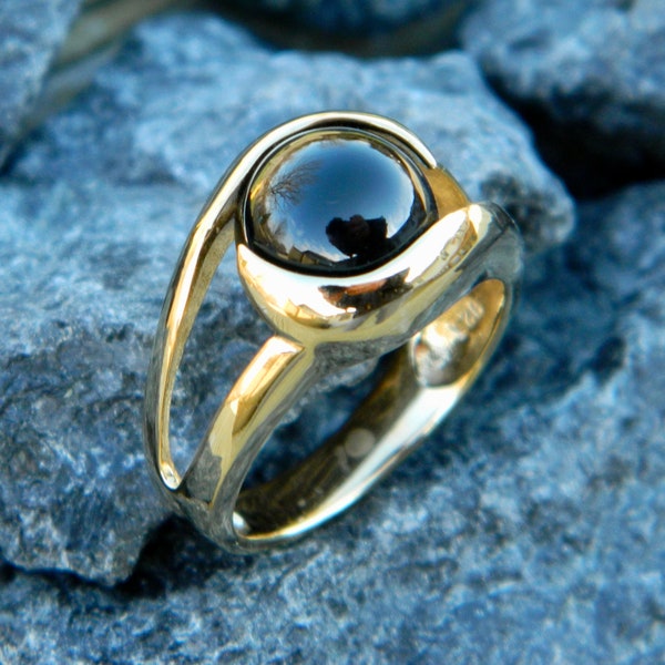 18k Gold Plated Interchangeable ring (over sterling silver) with a 10mm black onyx stone