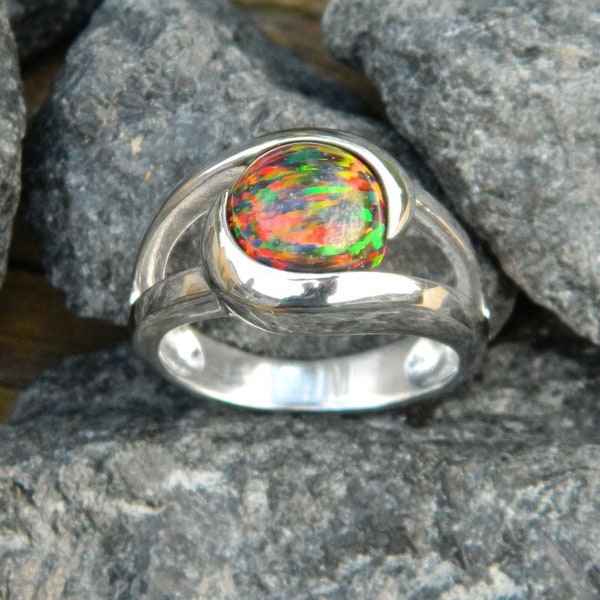 Interchangeable ring (.925 sterling silver) with 10mm syn. black opal