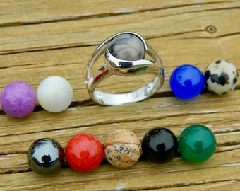 Interchangeable ring with 10 - 10mm semi precious stones