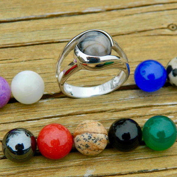 Interchangeable ring with 10 - 10mm semi precious stones