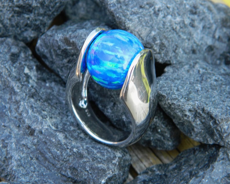 with 14mm syn .925 sterling silver 14mm Interchangeable ring blue opal