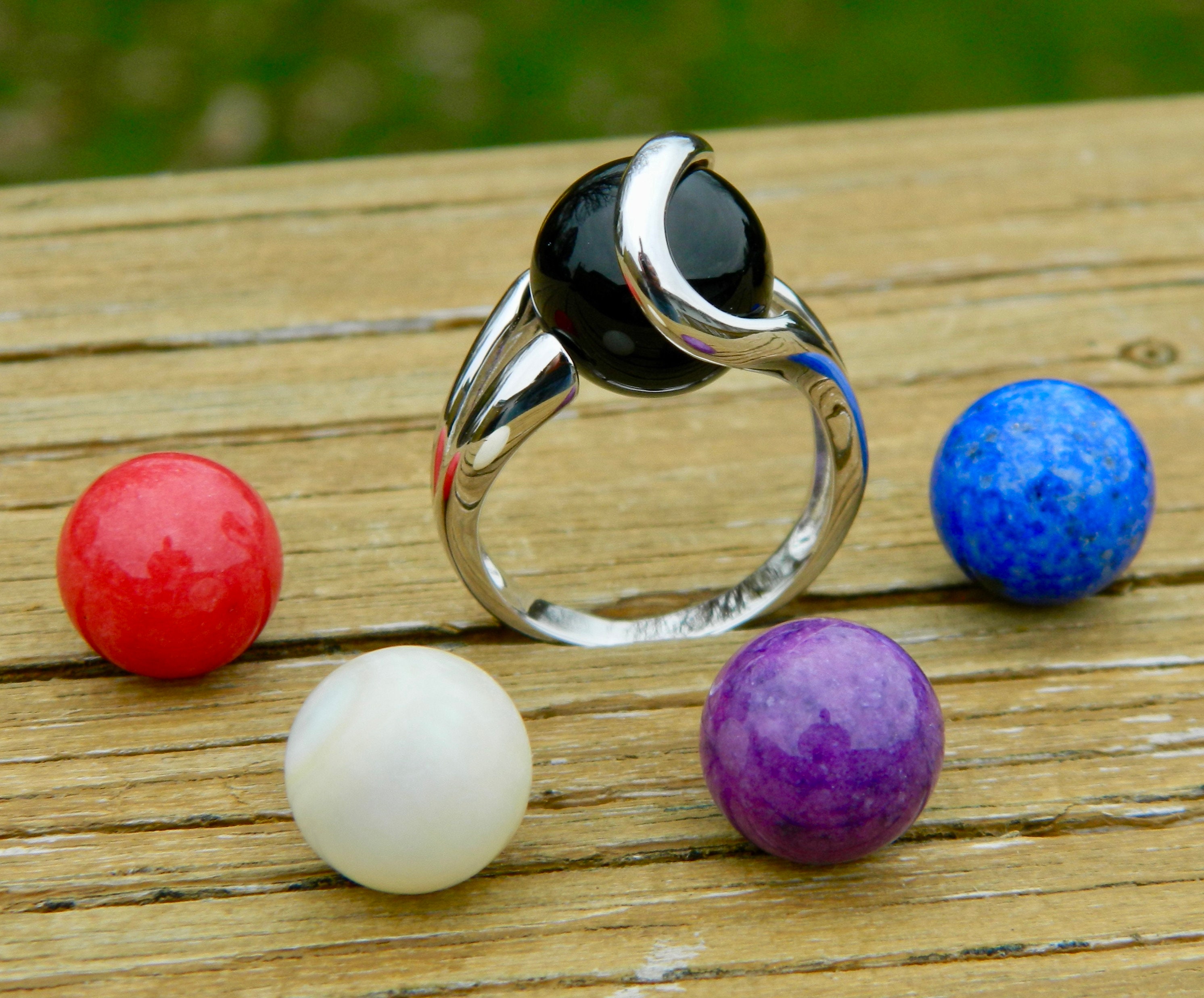 Sterling silver ring with interchangeable stones sale