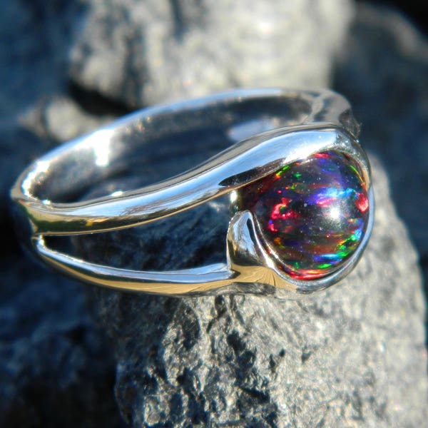 Interchangeable marble ring with 8mm syn. black opal