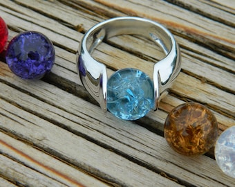 10mm Interchangeable Ring with 5 - 10mm Cracked Glass stones marbles