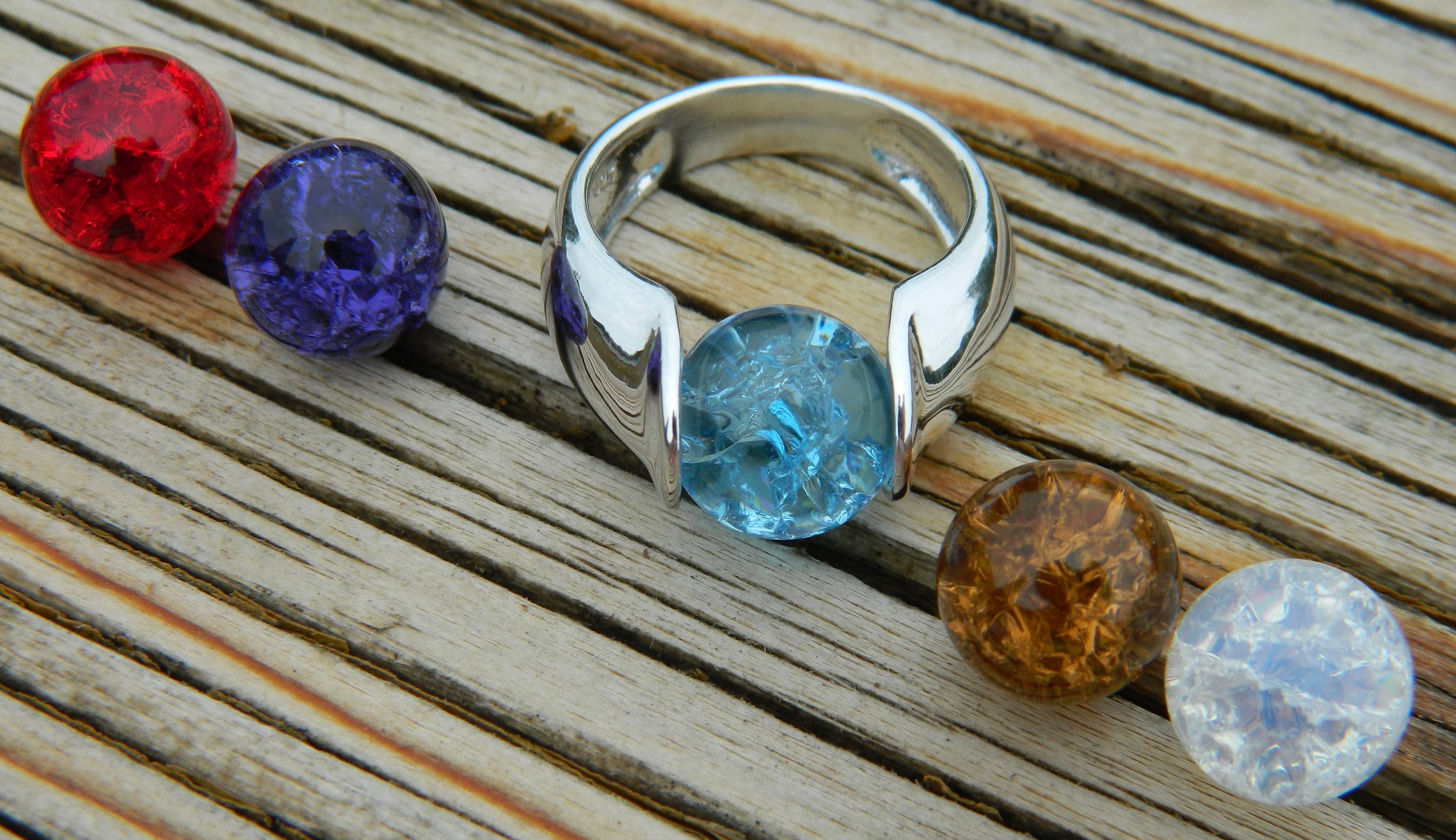 Changeable Rings 10mm Interchangeable Ring With 5 - 10mm Cracked Glass Stones Marbles - Etsy