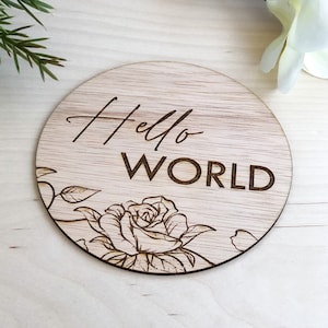 Hello World Birth Announcement | Newborn Photo Prop | Baby Birth Announcement | Wooden Baby Arrival Sign | Birth Announcement Plaque