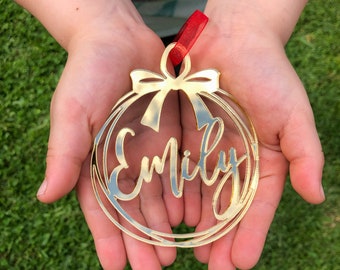 Personalized Mirror Acrylic Christmas Ornament, Custom Name Bauble