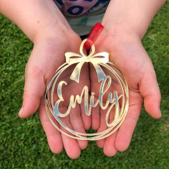 Personalized Mirror Acrylic Christmas Ornament, Custom Name Bauble
