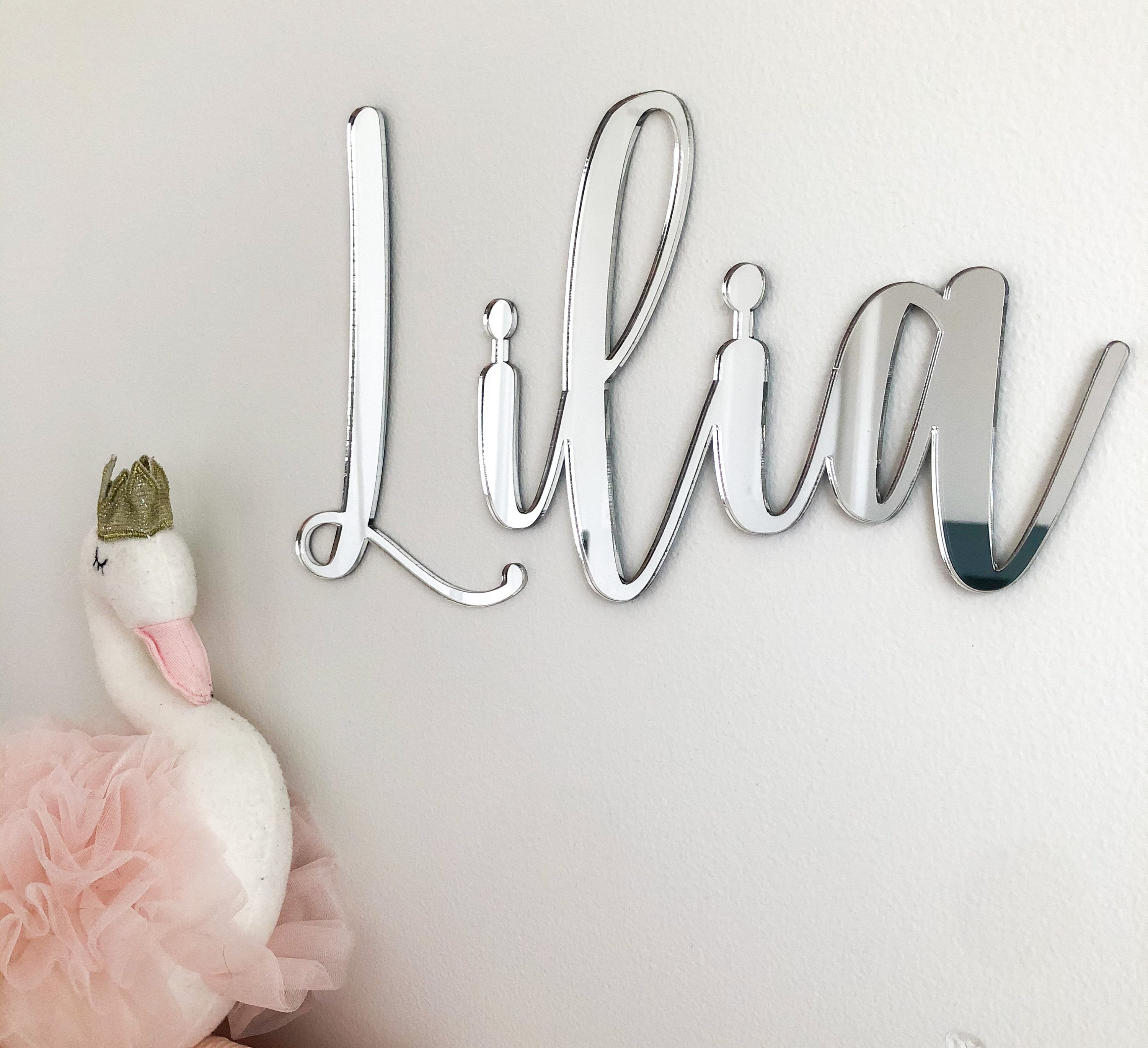 Silber spiegel personalisiert Wand Namensschild Acryl Holz | Namensschild | wunschname | Mädchen Name | Jungen Name | Kinderzimmer Deko