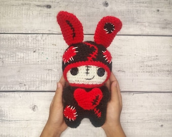 Amigurumi rabbit doll, crochet bunny doll, zombie doll, rabbit toy, bunny plushie, cute crochet toy, Halloween decor, animal plushie