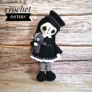 Häkelanleitung für die gruselige Sookie, eine Gothic-Amigurumi-Puppe, eine Halloween-Amigurumi-Anleitung, skurrile Kreaturen, Gothic-Puppen, Voodoo-Puppe, gruseliges Mädchen