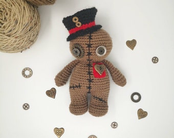 Crocheted voodoo doll, amigurumi voodoo, creepy cute doll, goth doll, steampunk doll, scary doll, unique gift, gift for girl, gift for boys