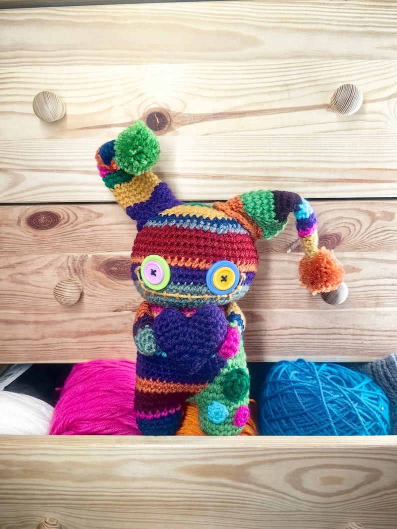Rainbow crochet doll, colorful amigurumi, crochet art doll, creepy cute doll, cute gift, Valentine's Day gift, voodoo doll, rainbow monster image 8