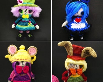 VENTA 4 PATRONES DE CROCHET Alicia Gótica, Sombrerero Loco, Muñeco Liebre, Lirón, Animal Amigurumi, Muñecos de Ganchillo, muñeco conejito, crochet Kawaii