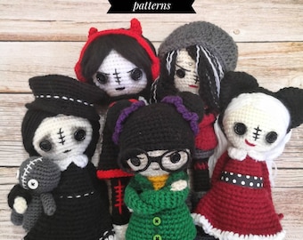 SALE 5 CROCHET PATTERNS Rebellious Grunge Girl, Punk Rock Emo doll amigurumi pattern, halloween crochet doll pattern, Goth Doll patterns