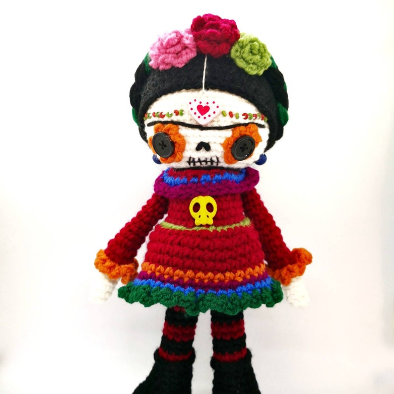 Sugar Skull doll Crochet Pattern, Day of the Dead Amigurumi, halloween doll, voodoo doll, dia de los muertos doll, whimsical creature image 6