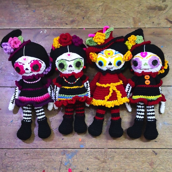 SALE 3 CROCHET PATTERNS Sugar Skulls, Dia de los Muertos, Day of the Dead, Creepy Freaky Doll, Halloween Death Doll, Amigurumi sugar skull