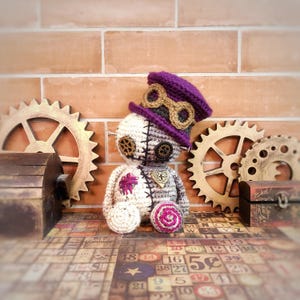 Crochet steampunk voodoo doll, amigurumi voodoo, creepy cute doll, goth doll, scary doll, Valentine gift, zombie doll