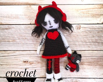 CROCHET PATTERN Punk Rock Demon Girl, Goth doll amigurumi pattern, halloween crochet doll pattern, scary doll crochet pattern, zombie doll