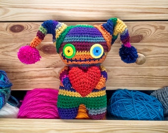 Rainbow crochet doll, colorful amigurumi, crochet art doll, creepy cute doll, cute gift, whimsical creature, scary doll, rainbow monster