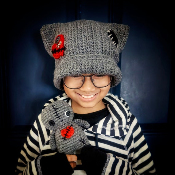 Emo Goth Beanie, Crochet Cat Beanie, Crochet Steampunk Hat  display picture 2