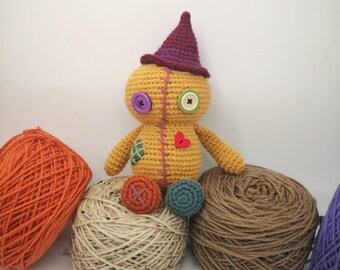 Crocheted voodoo doll, amigurumi voodoo, creepy cute doll, goth doll, yellow plush, scary doll, unique gift, gift for girls, gift for boys,