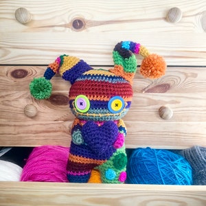 Rainbow crochet doll, colorful amigurumi, crochet art doll, creepy cute doll, cute gift, Valentine's Day gift, voodoo doll, rainbow monster image 2