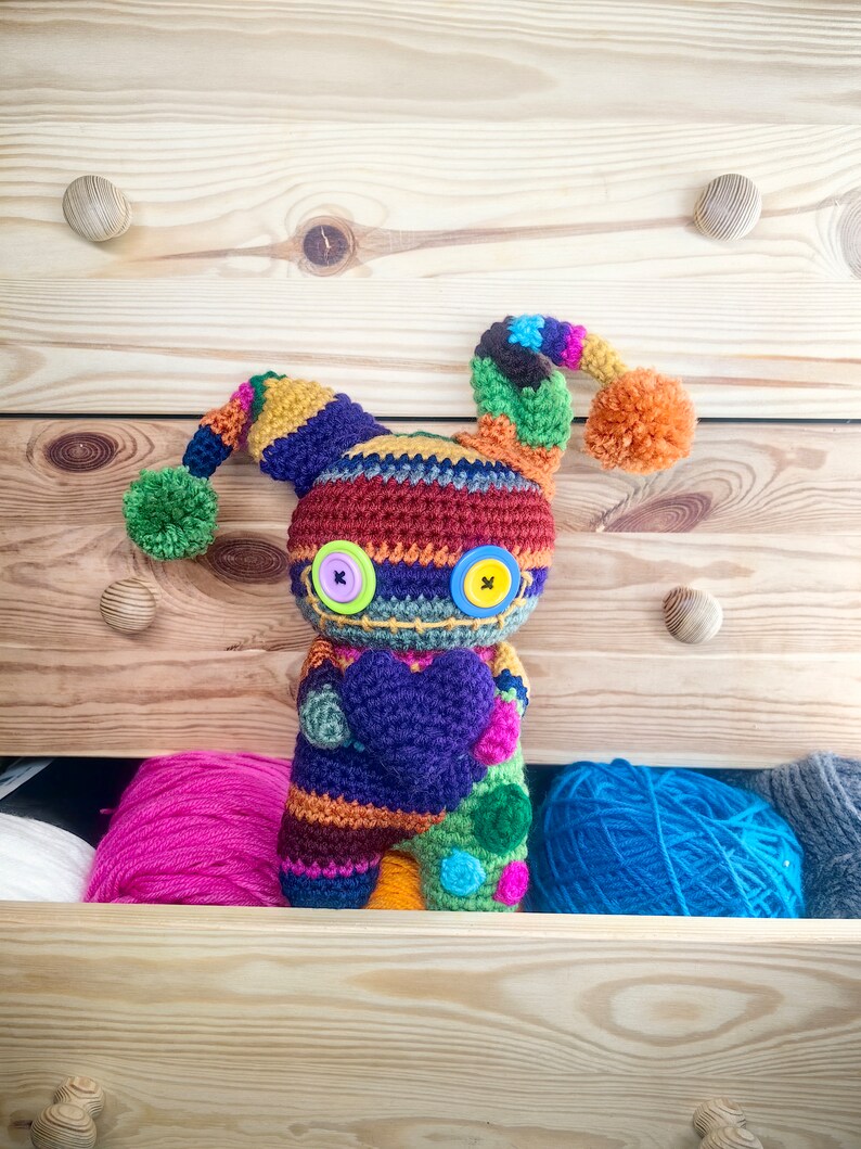 Rainbow crochet doll, colorful amigurumi, crochet art doll, creepy cute doll, cute gift, Valentine's Day gift, voodoo doll, rainbow monster image 2