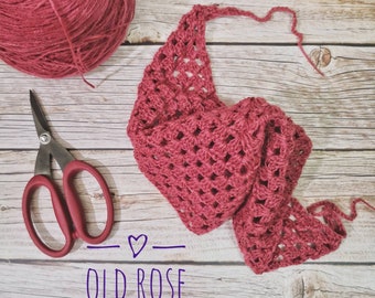 Buy 1 Get 1, crocheted bandana in old rose, crochet kerchief, crochet triangle headband, boho bandana, head scarf, summer hair