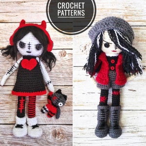SALE 2 CROCHET PATTERNS Rebellious Grunge Girl, Punk Rock Emo doll amigurumi pattern, halloween crochet doll pattern, Goth Doll patterns
