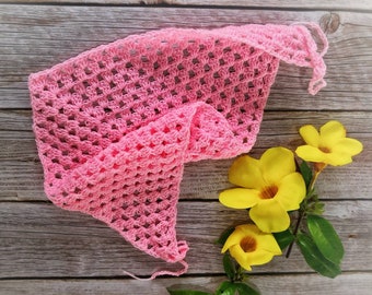 Buy One Get One, Pink crochet bandana, crochet kerchief, crochet triangle headband, boho kerchief, vintage bandana, hair scarf, summer hair