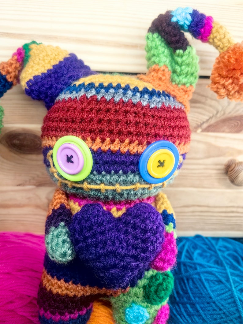 Rainbow crochet doll, colorful amigurumi, crochet art doll, creepy cute doll, cute gift, Valentine's Day gift, voodoo doll, rainbow monster image 10