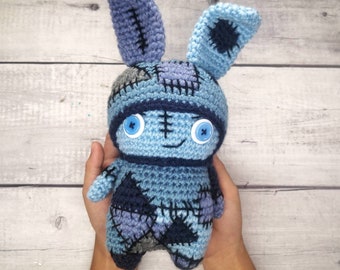 Amigurumi rabbit doll, crochet bunny doll, zombie doll, Frankenstein toy, cute amigurumi  rabbit, cute crochet toy, Halloween decor