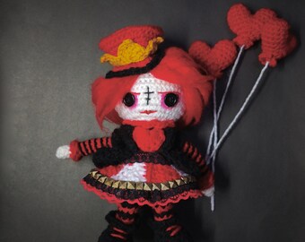 PATRÓN CROCHET Reina de Corazones, Amigurumi Reina de Corazones, Muñeca de Ganchillo San Valentín, Muñeca Caprichosa, Muñeca Halloween