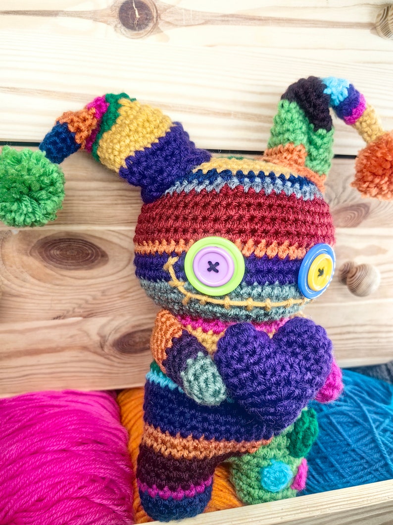 Rainbow crochet doll, colorful amigurumi, crochet art doll, creepy cute doll, cute gift, Valentine's Day gift, voodoo doll, rainbow monster image 5