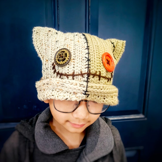 Cat Beanie, Steampunk Cat Hat, Crochet Cat Beanie, Crochet Pussy