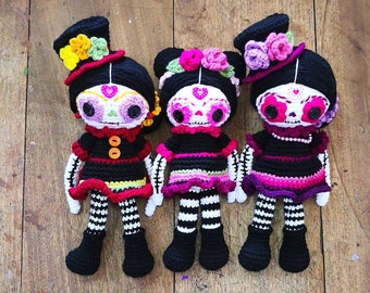 Sugar Skull doll Crochet Pattern, Day of the Dead Amigurumi, halloween doll, voodoo doll, dia de los muertos doll, whimsical creature