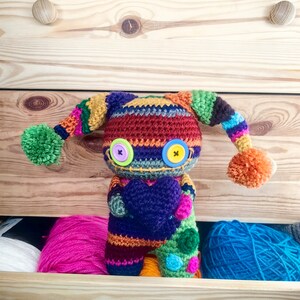 Rainbow crochet doll, colorful amigurumi, crochet art doll, creepy cute doll, cute gift, Valentine's Day gift, voodoo doll, rainbow monster image 7