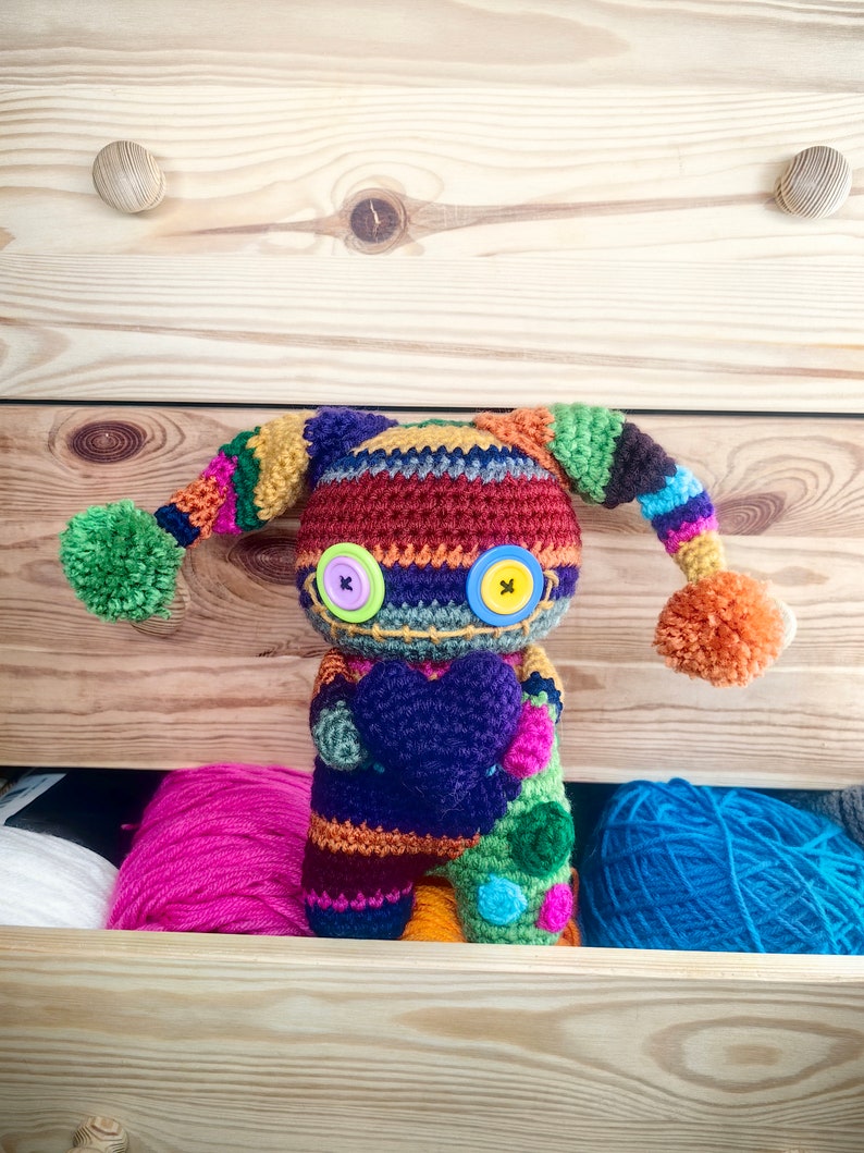 Rainbow crochet doll, colorful amigurumi, crochet art doll, creepy cute doll, cute gift, Valentine's Day gift, voodoo doll, rainbow monster image 7