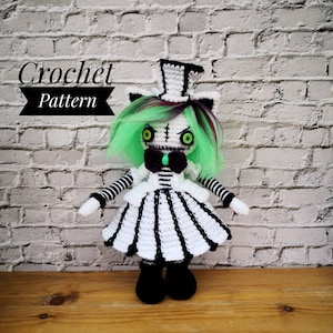 CROCHET PATTERN Crazy Cat, Goth doll amigurumi pattern, halloween crochet doll pattern, scary doll crochet pattern, zombie doll, cat pattern