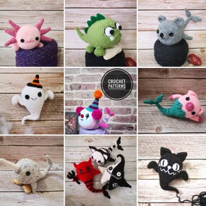 CROCHET PATTERNS sea creatures, modern crochet, marine animals amigurumi, unicorn amigurumi, crochet fish, crochet axolotl, mermaid crochet