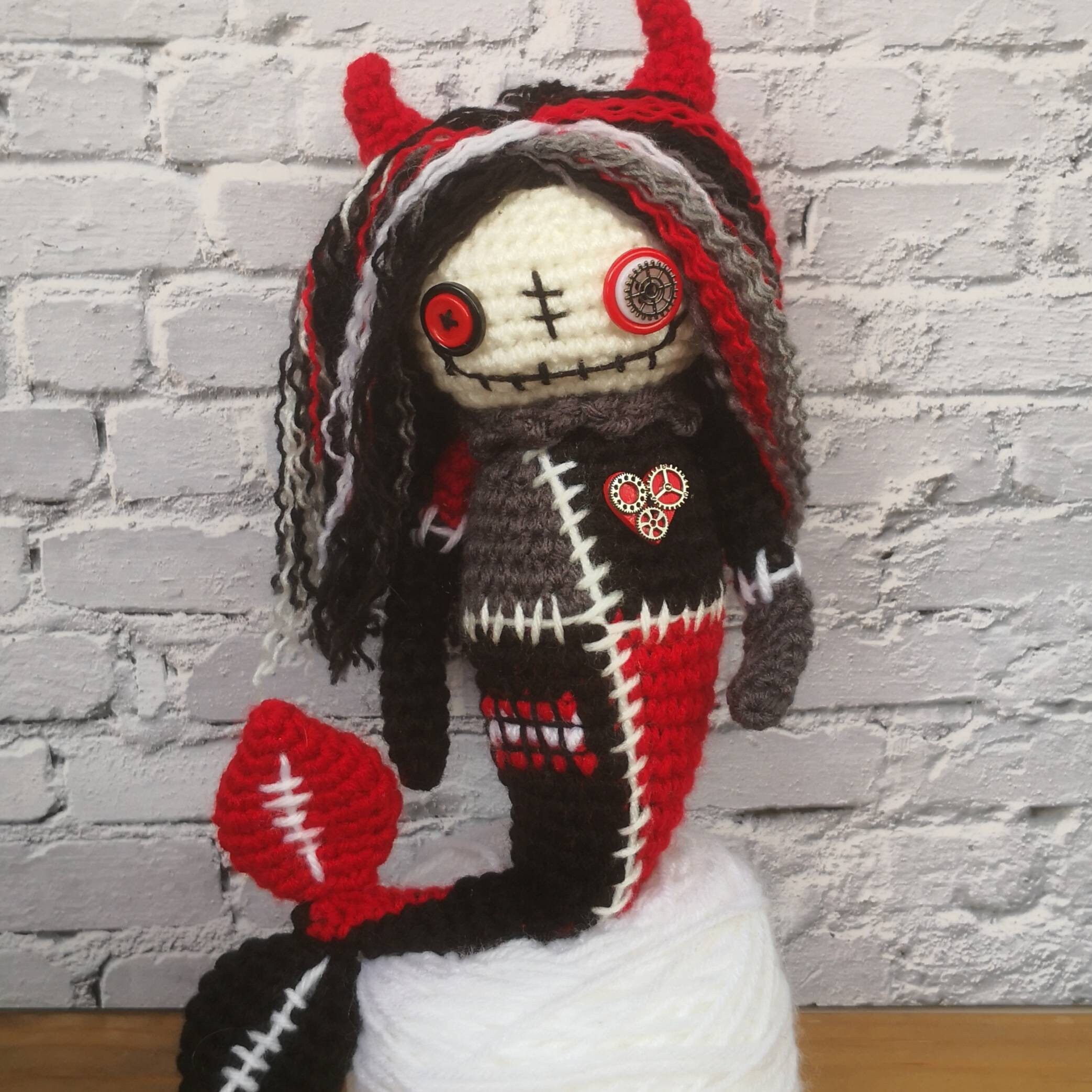 Crochet mermaid, goth voodoo doll, mermaid doll, scary doll