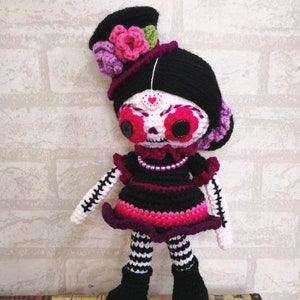 Sugar Skull doll Crochet Pattern, Day of the Dead Amigurumi, halloween doll, voodoo doll, dia de los muertos doll, whimsical creature image 8