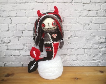 Crochet mermaid, goth voodoo doll, mermaid doll, scary doll, Halloween doll, steampunk doll, amigurumi rag doll, monster doll, devil doll