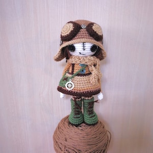 CROCHET PATTERN Aviator Doll, pilot doll, Button-eyed doll, amigurumi steampunk doll, Steampunk doll, traveler doll, adventurer doll