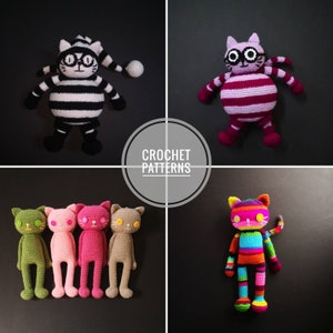 SALE 2 Puppen Häkelanleitungen Katzen, Katze Einbrecher, Bösewicht Katze Amigurumi, Vintage Stil Katze, Amigurumi Tiere, süße Puppe Häkelanleitung