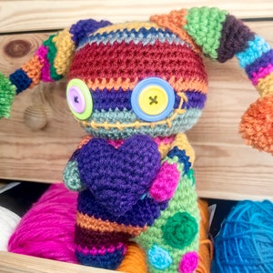 Rainbow crochet doll, colorful amigurumi, crochet art doll, creepy cute doll, cute gift, Valentine's Day gift, voodoo doll, rainbow monster image 6